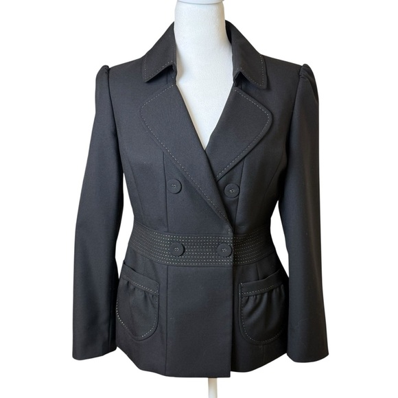 Anne Klein Womens Black Blazer Size 6 Gold Thread Wool Blend Fitted Career Work - Picture 1 of 12